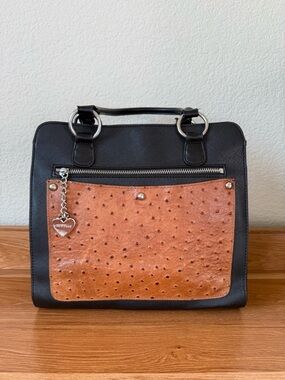 Aurielle Black Satchel W/ Ostrich Embossed Accents